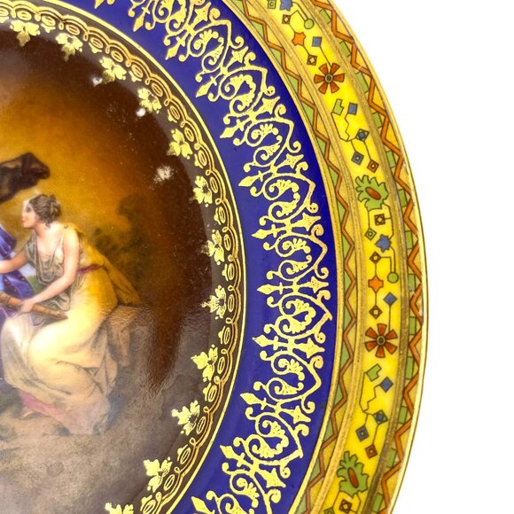 Set of 3 Antique Angelica Kauffman Style D.F.Czech Plates 61/4" Cobalt &Gold 22K - Picture 8 of 13